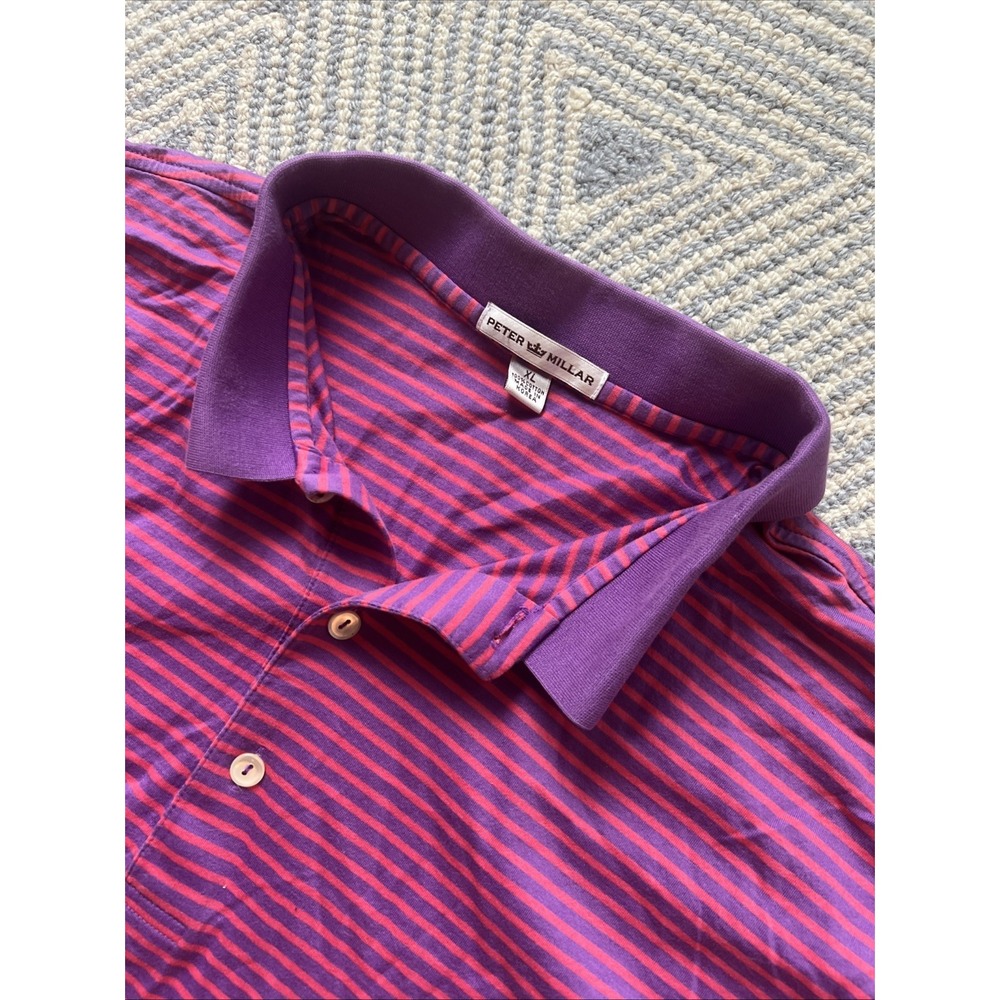 Peter Millar Cotton Polo Shirt - Pink/Purple Stripe - XL‎